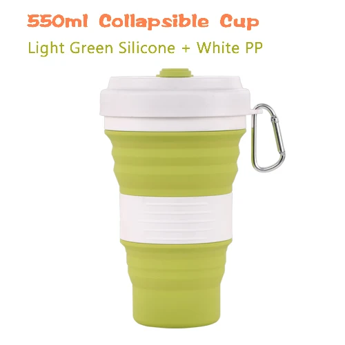 White Light Green Дорожная силиконовая кружка, 550 мл, кофейные чашки, без бисфенола, складные, Кремнеземные, походные кружки, портативные, телескопические, для питья, складные, герметичные - Цвет: White Light Green