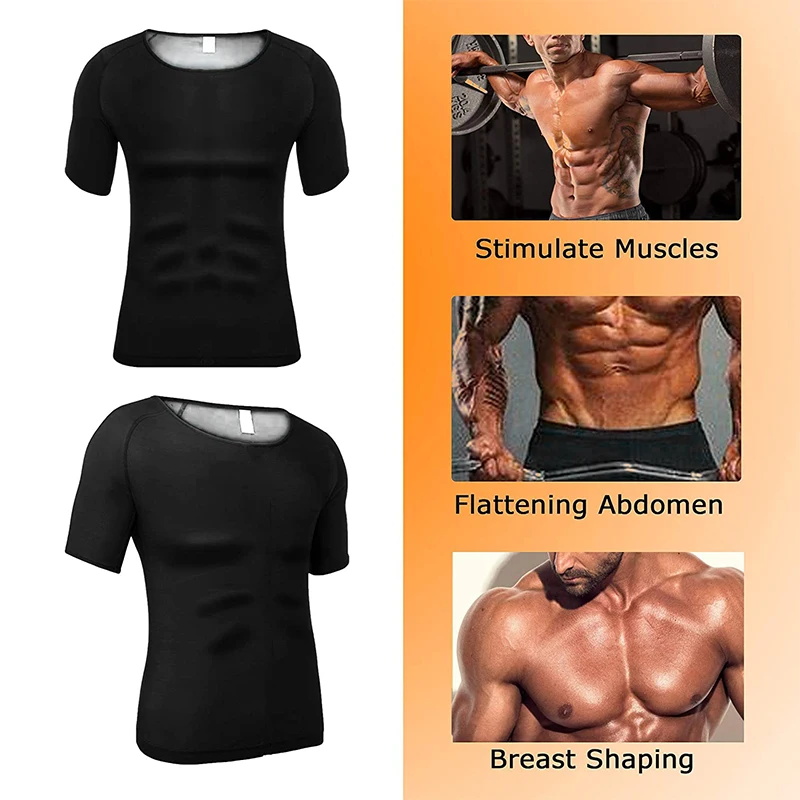 Men's Athletic Tee Short Sleeve Compression T-Shirt Performance Base Layer Workout Shirt Sweat Sauna Vest Body Shaper Fitness