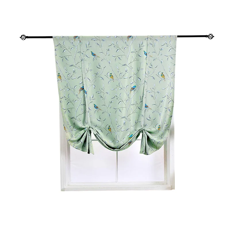 02 Blue Green Color Римская Короткая занавеска с цветочным узором и птицами, лента с принтом, занавески s для гостиной, кухни, оконная ткань, высокое затенение, веревочная занавеска - Цвет: 02 Blue Green Color