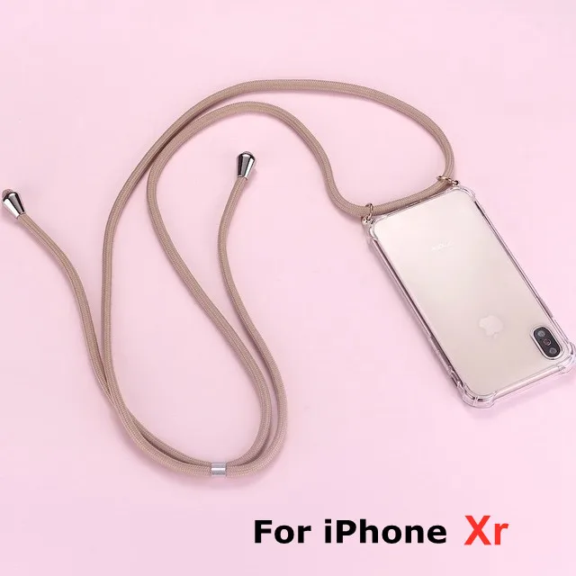Ремень шнур цепи чехол для телефона для iPhone XS X 11 лента Цепочки и ожерелья шнурки Мобильный обложка чехол для того, чтобы повесить для iPhone Xs X S крышка - Цвет: Xr(brown)
