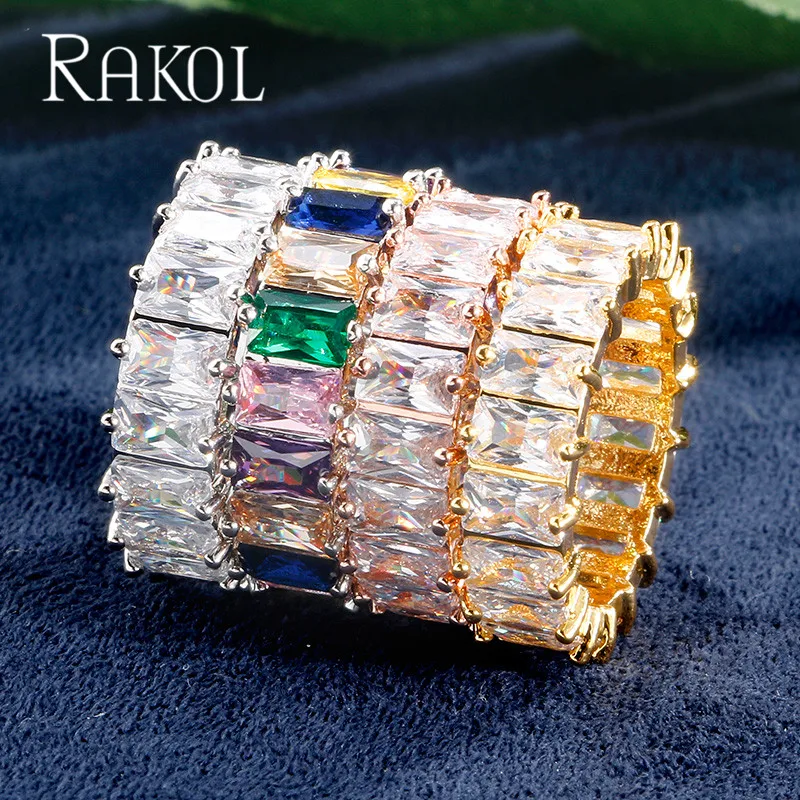 RAKOL New Luxury Charm AAA Baguette Cubic Zirconia Wedding Rings for Women Fashion Cz Crystal Ring Party Wedding Jewelry RR21197