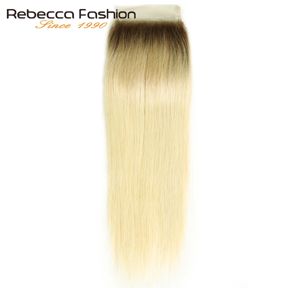 Rebecca прямые T4/613 мед блонд тень-закрытие перуанский Реми человеческие синтетические волосы 4x4 кружева закрытие