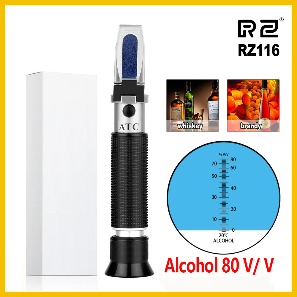 RZ Refractometer Alcohol Alcoholometer meter 0~80%V/V ATC Hydrometer concentration spirits tester Refractometer