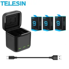 TELESIN Battery 1750 mAh for GoPro Hero 9 10 Black 3 Ways LED Light Battery Charger TF Card Storage Charger Camera Accessories
