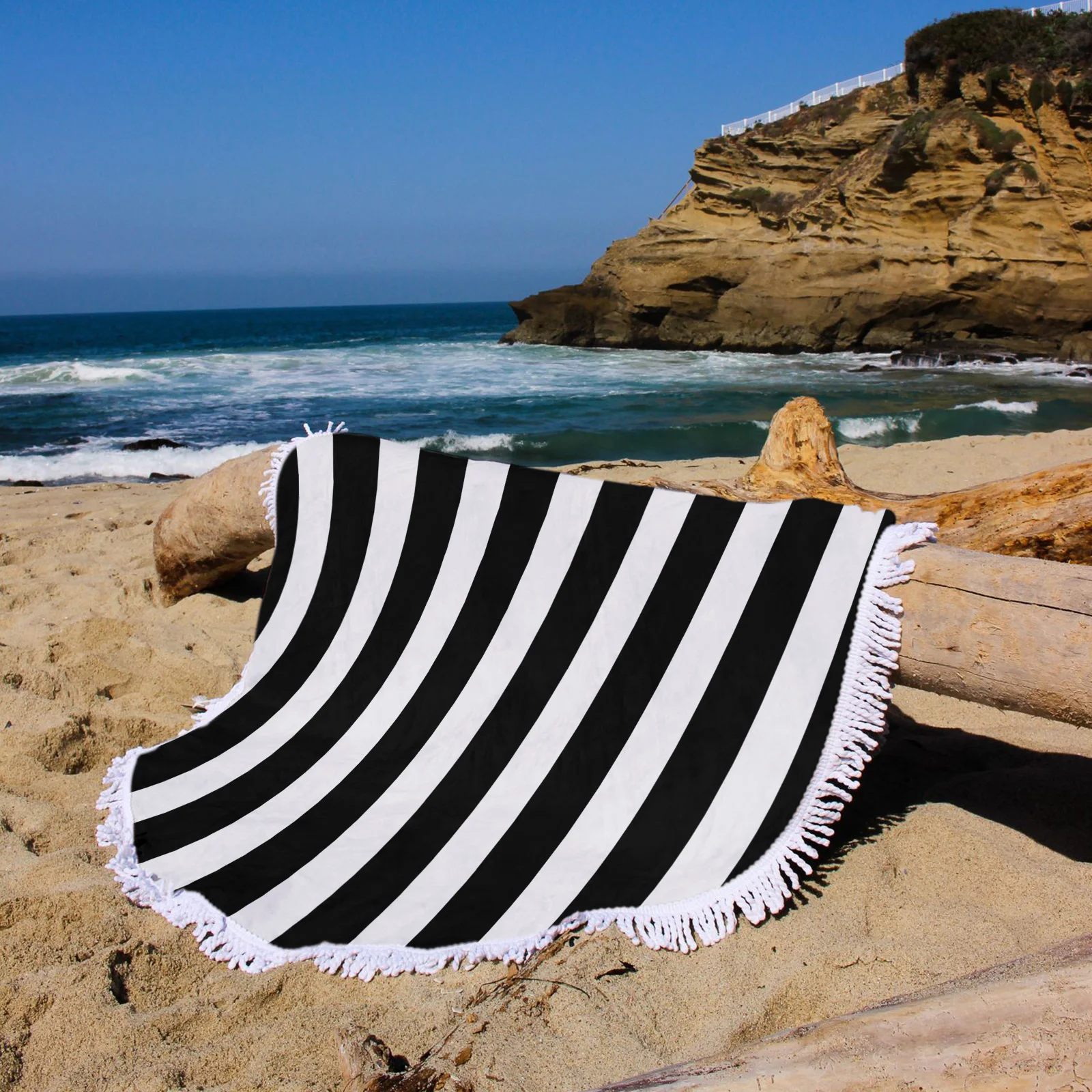 Черно-белые пляжные полотенца из микрофибры в полоску летние для отдыха на