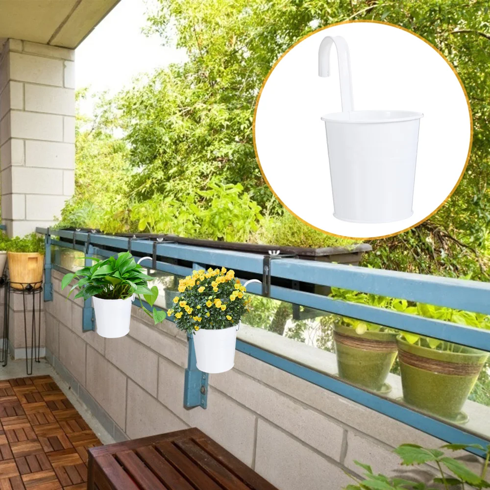 

8Pcs Hanging Flower Pots Iron Bucket Planter for Railing Fence Balcony Garden