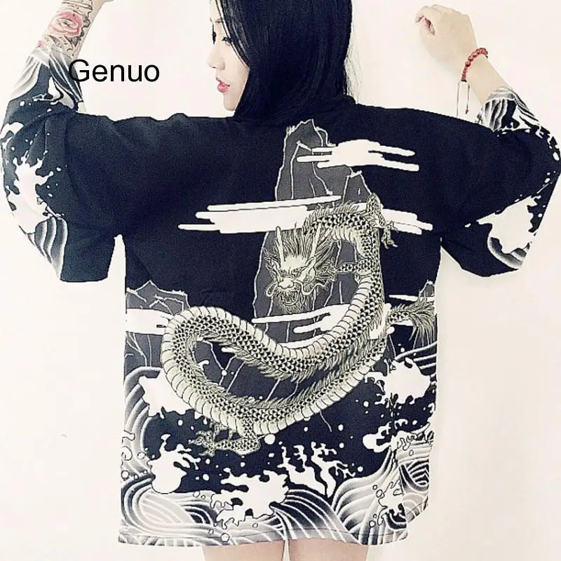 Кимоно женское в восточном стиле хаори-кардиган с японским китайским журавлем