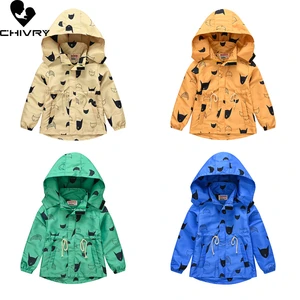 New 2021 Kids Boys Long Jackets Children Hooded Zipper Windbreaker Baby Girls Cartoon Print Coat Waterproof Hoodies Jackets