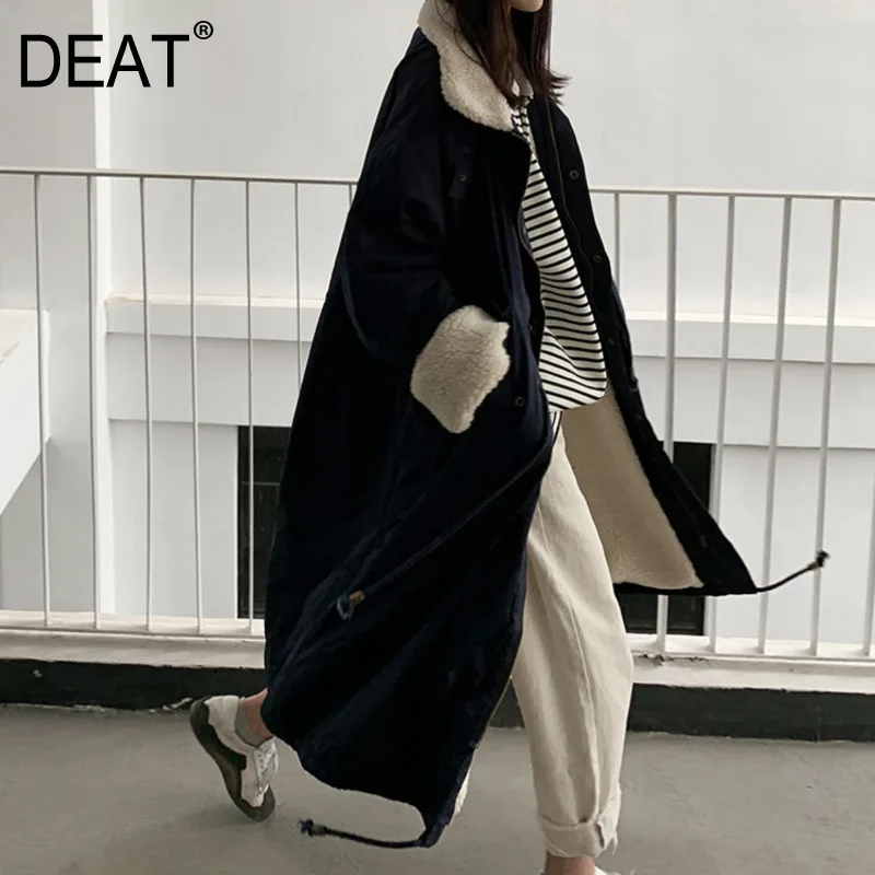 [DEAT] Зима 2019 корейский стиль Женское пальто из овечьей шерсти свободное для