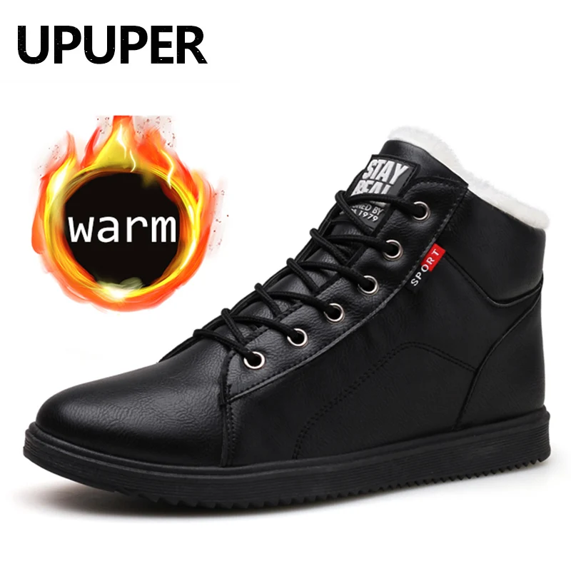 UPUPER/; Мужская зимняя обувь; кожаные ботильоны для мужчин; зимние кроссовки с мехом; плюшевая теплая обувь; мужская повседневная обувь на плоской подошве