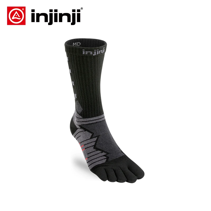 INJINJI Five Finger Socks ULTRA Run Crew Mid Weight Long Distance Running Cycling Off-road for men's Marathon Ultra Marathon