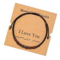 morse code letter number bracelet fashion adjustable black rope bead bracelets chains couple friendship girlfriend jewelry gift