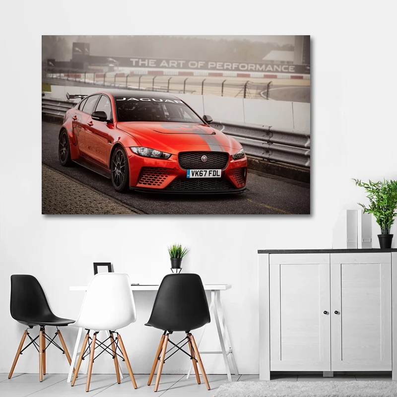 Картина с изображением оранжевого автомобиля Sportscar Jaguar XE SV Project 8 холст плакаты и