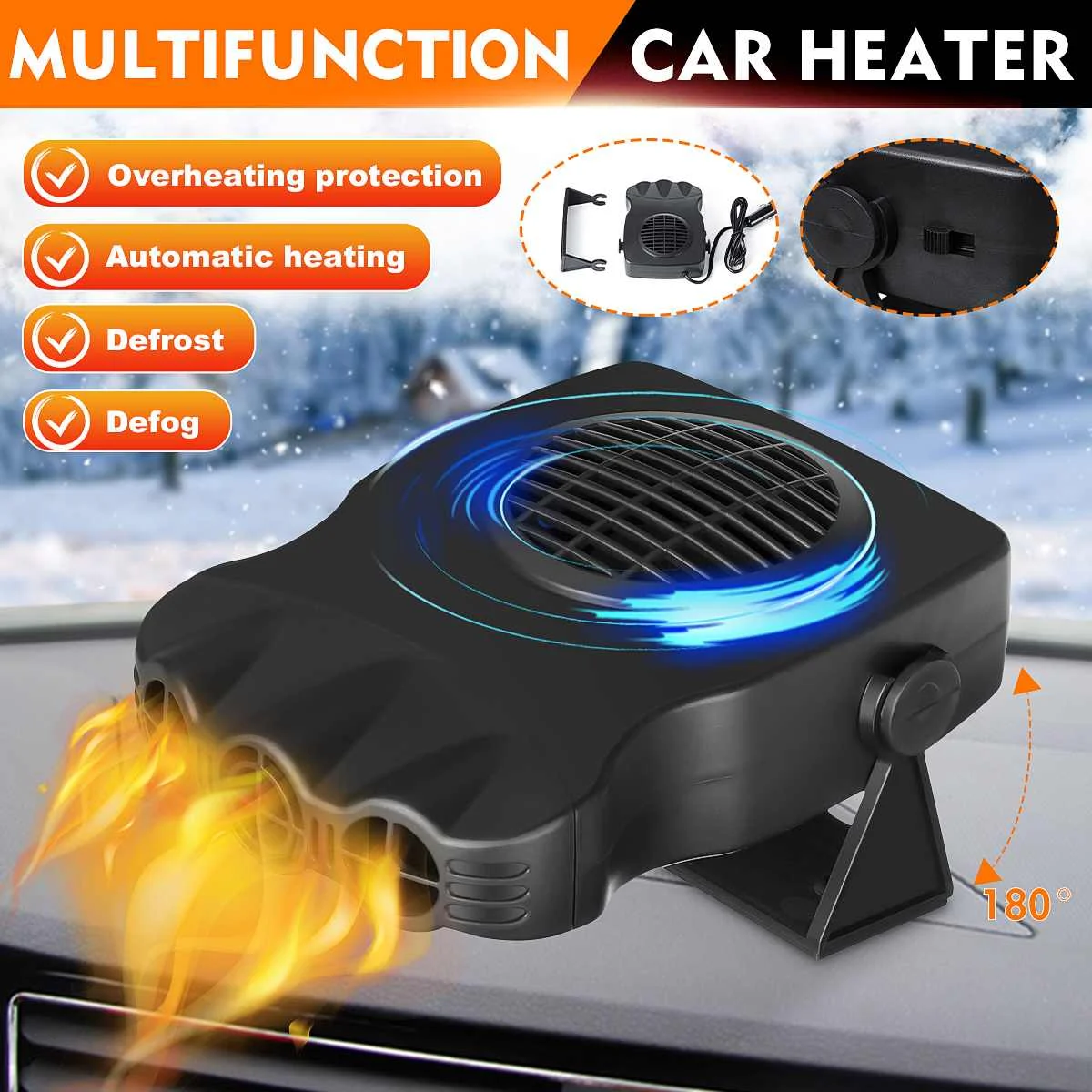 

2 In 1 Car hearter 300W Auto Car Heater 12/24V Portable Heating Fan With Swing-out Handle car interior electric heater defroster