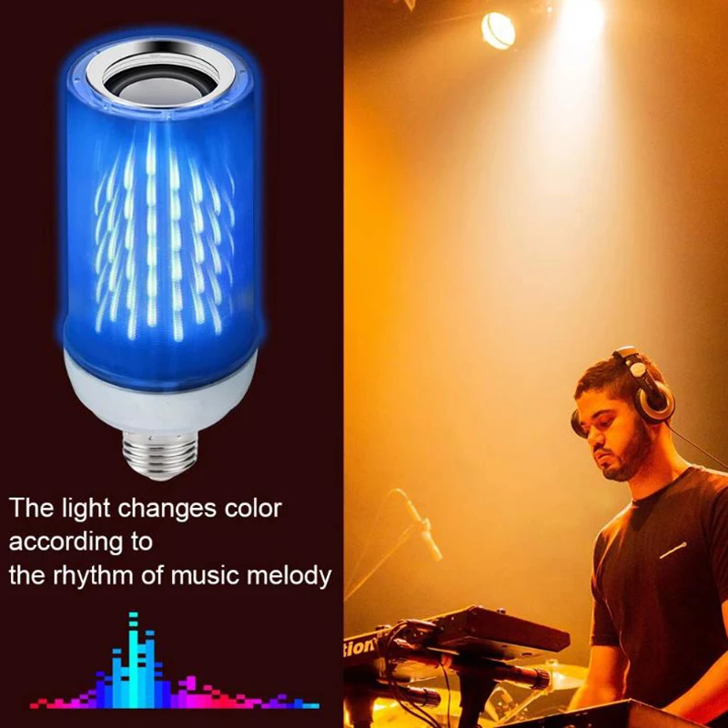Светодиодный смарт-лампочка Bluetooth аудио динамик пламя RGB светильник