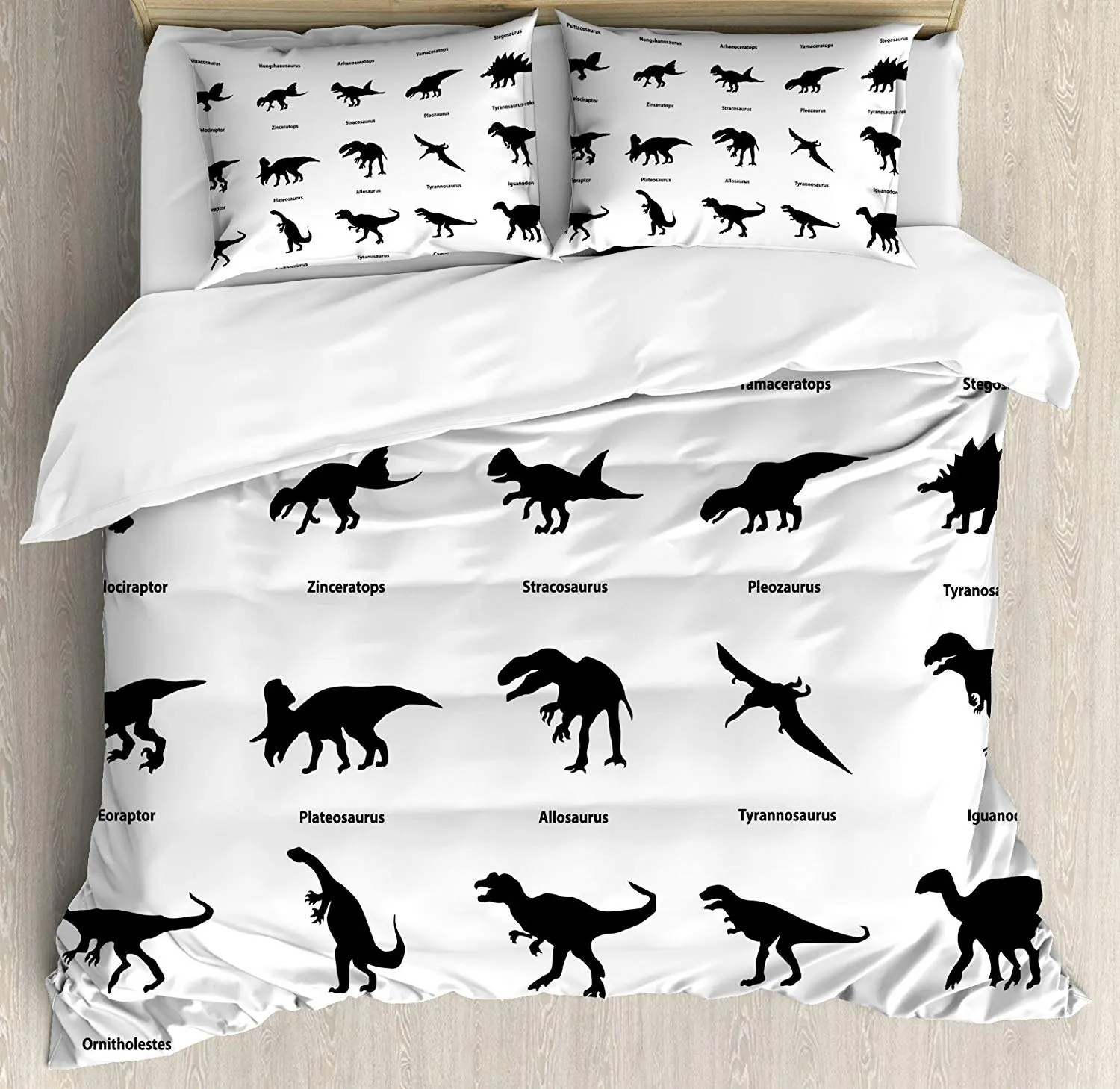 

Dinosaur Bedding Set Collection of Different Dinosaurs Silhouettes with Their Names Evolution Wildlife Duvet Cover Bed Set
