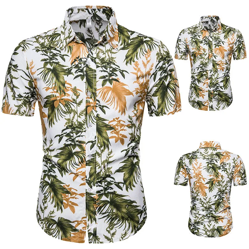

Mens 3D Leaf Print Shirt 2020 Summer Short Sleeve Cotton Men Streetwear Casual Slim Fit Shirts Chemise Homme camisa masculina
