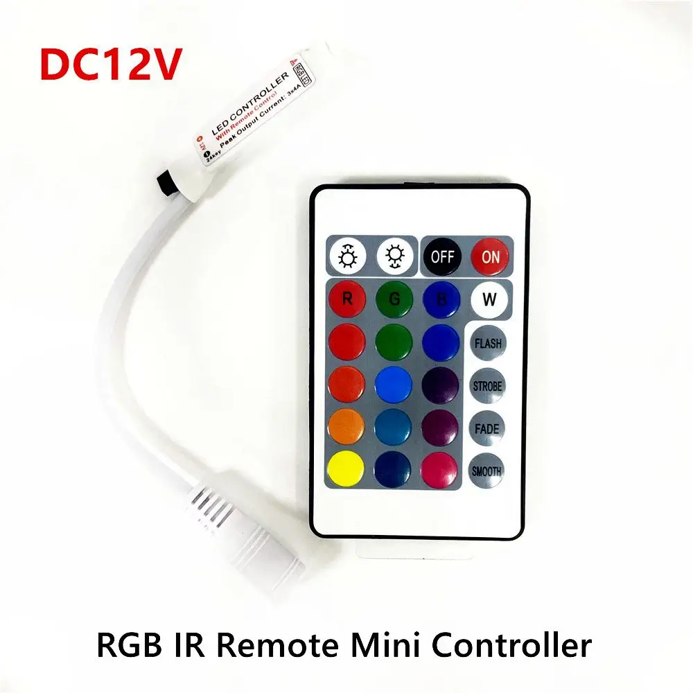 

DC12V 24Keys RGB Mini IR Remote Wireless Controller 12A 72W Driver Dimmer For 5050/2835/3528/5730/5630/3014 RGB LED Strip Light