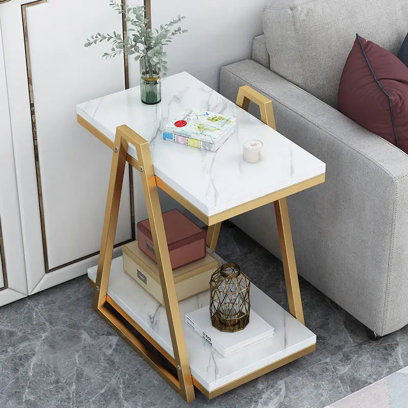 

Coffee Table Nordic Luxury Double Side Table Wrought Iron Marble Sofa Side Table Living Room Furniture Storage Corner Table