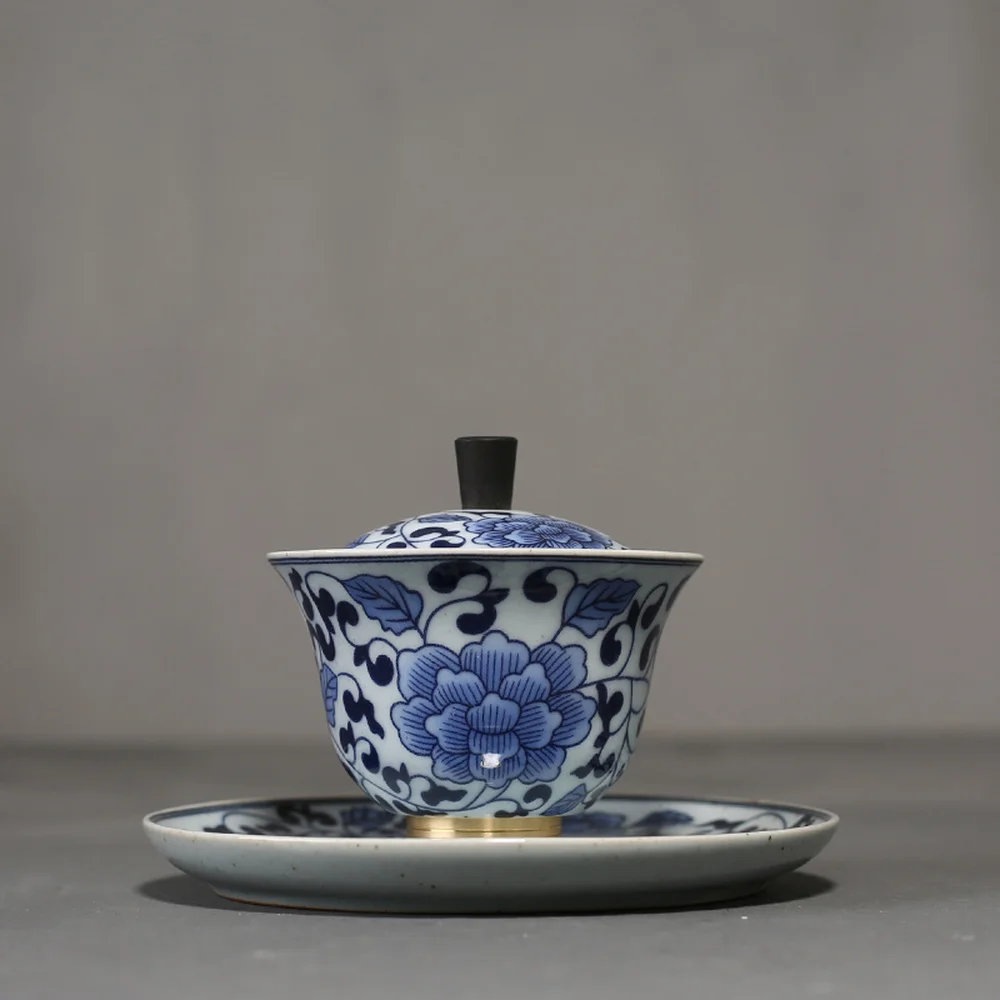 110 мл сине белая фарфоровая винтажная керамическая чаша Gaiwan с крышкой чайный