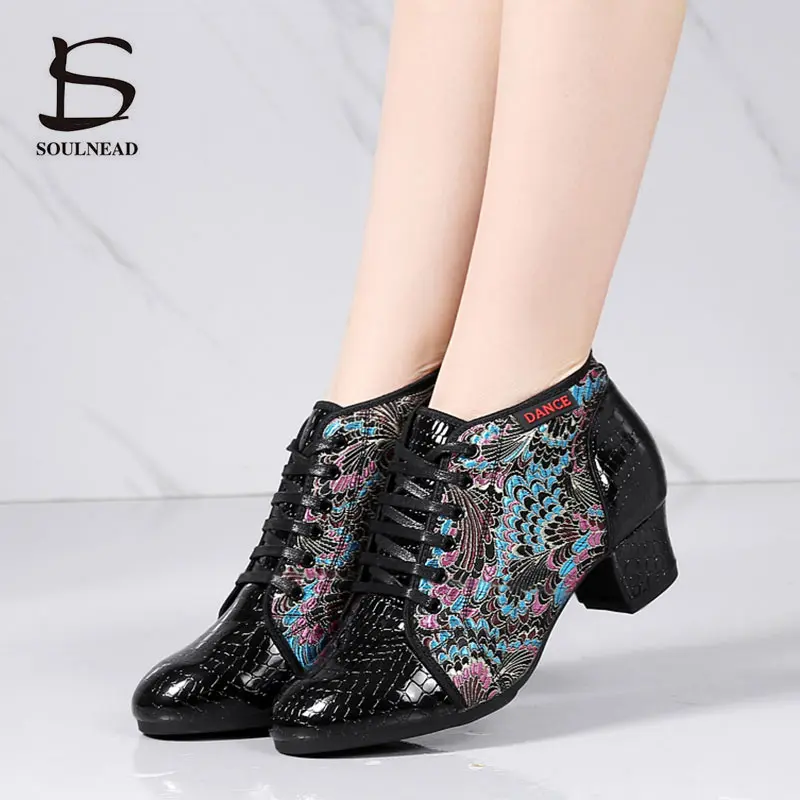 Stone Pattern Latin Dance Shoes Female Splicing Sports Women's Shoes Soft Sole Cowhide Woman Ballroom Jazz Shoes Adult Sneakers