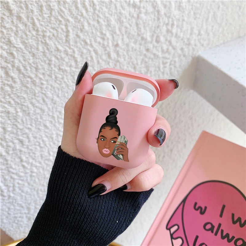 Чехол для телефона Kash Afro Black Girl чехол наушников Airpods 2 1 Мягкий матовый ТПУ розовый |