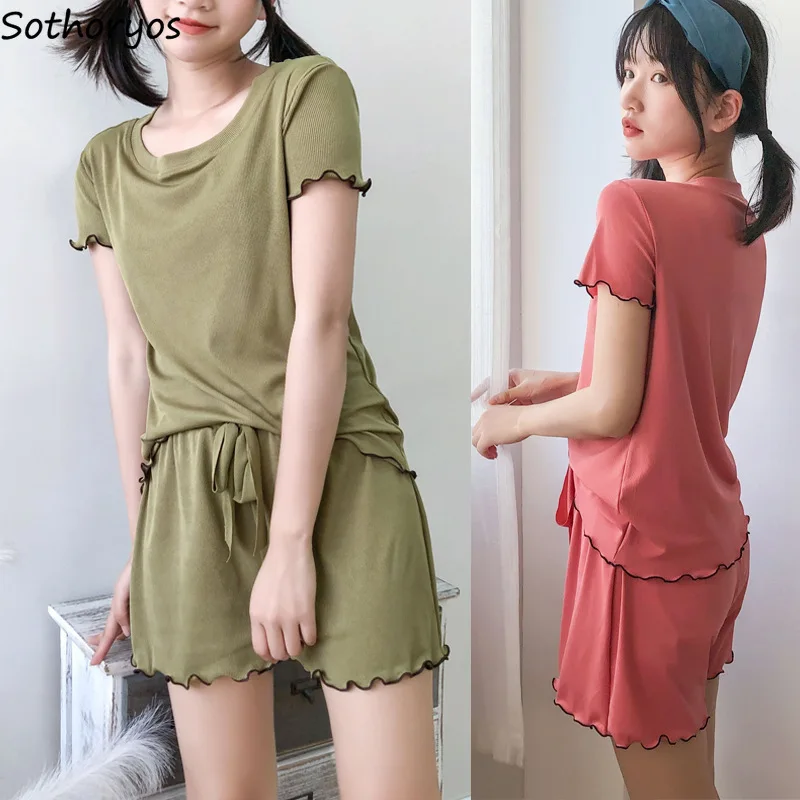 

Women Pajama Sets Modal Short Sleeve and Shorts Two Pieces Summer Casual Sleepwear Nightwear Pajamas Female Simple Homewear New