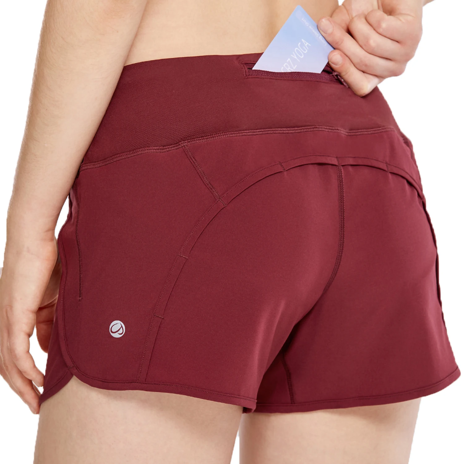 Burgundy04 SYROKAN женские спортивные шорты для тренировок и бега с карманом на молнии-4 дюйма - Цвет: Burgundy04