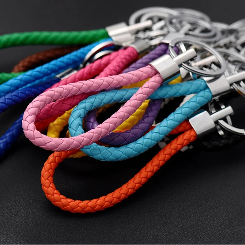 

1PC Fashion Colorful PU Leather Woven Rope keychain Car Key Men Women Holder Handbag Lanyards Pendant Trinket Keyring