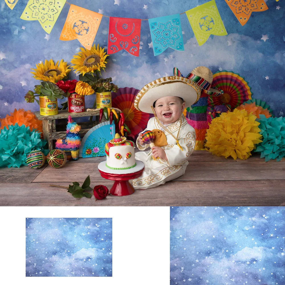 

Fiesta Party Selfie Photography Backdrop Starry Sky Newborn Baby Portrait Photo Background Blue Sky Cloud Kid Birthday Photocall