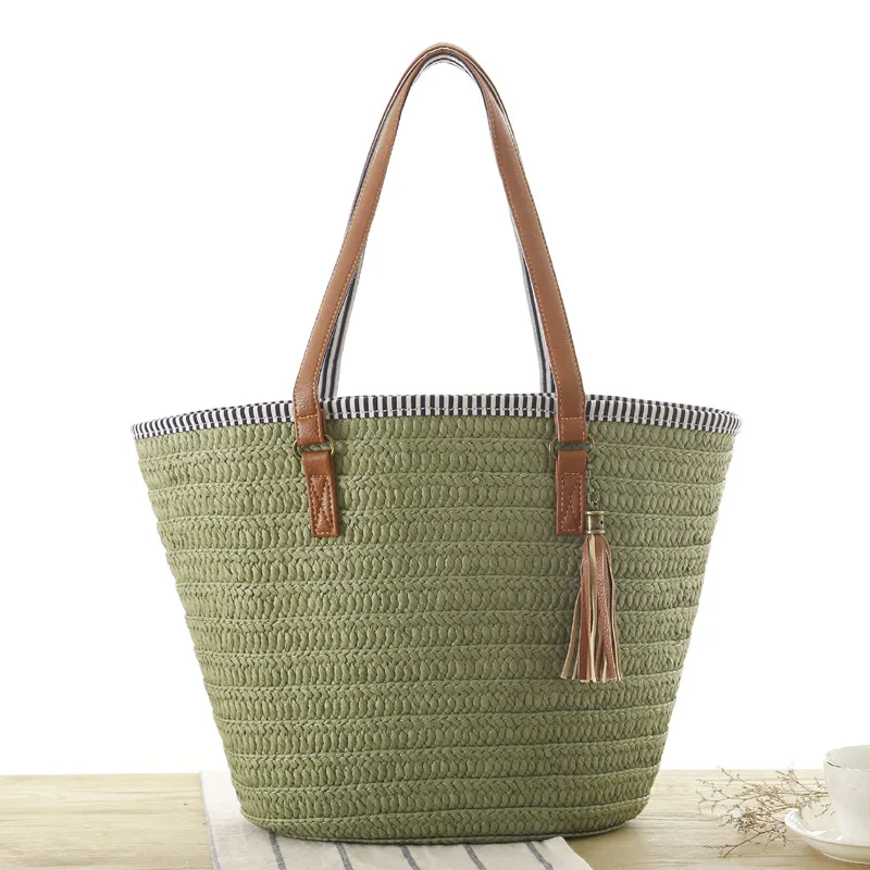

Large Woven Women Bags Beach Handbags 2021 Summer Vacation Shoulder Bag For Women Tote Straw Basket Bags Fashion Tassel