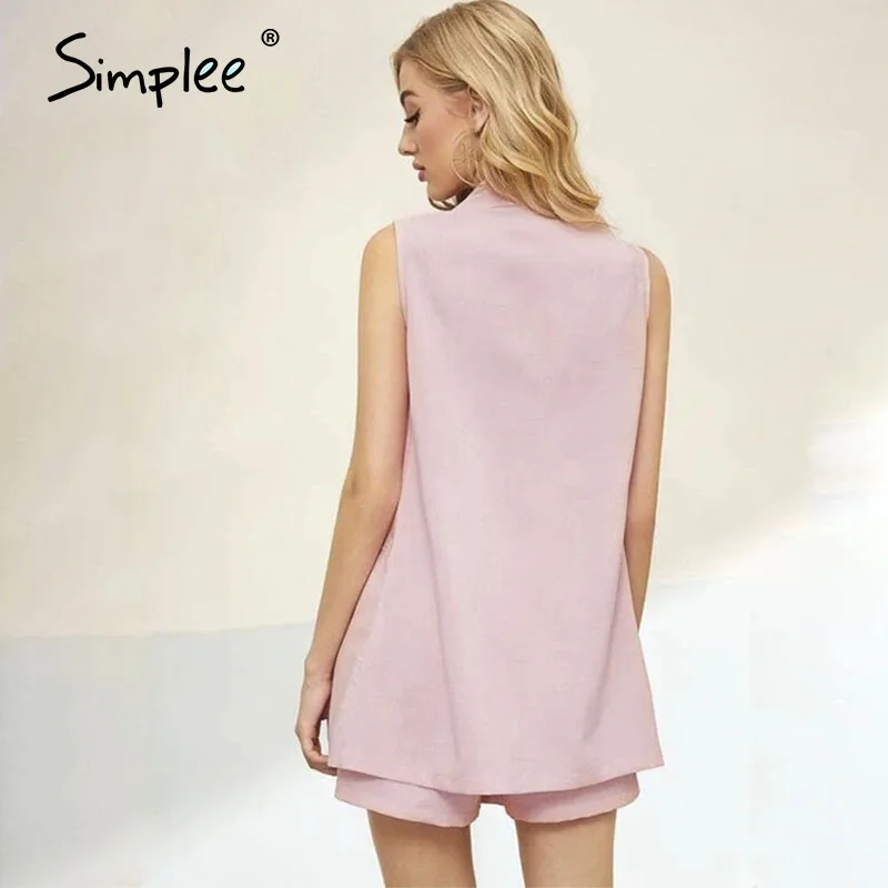 Женский двубортный Блейзер Simplee без рукавов с поясом женский костюм пиджаком и