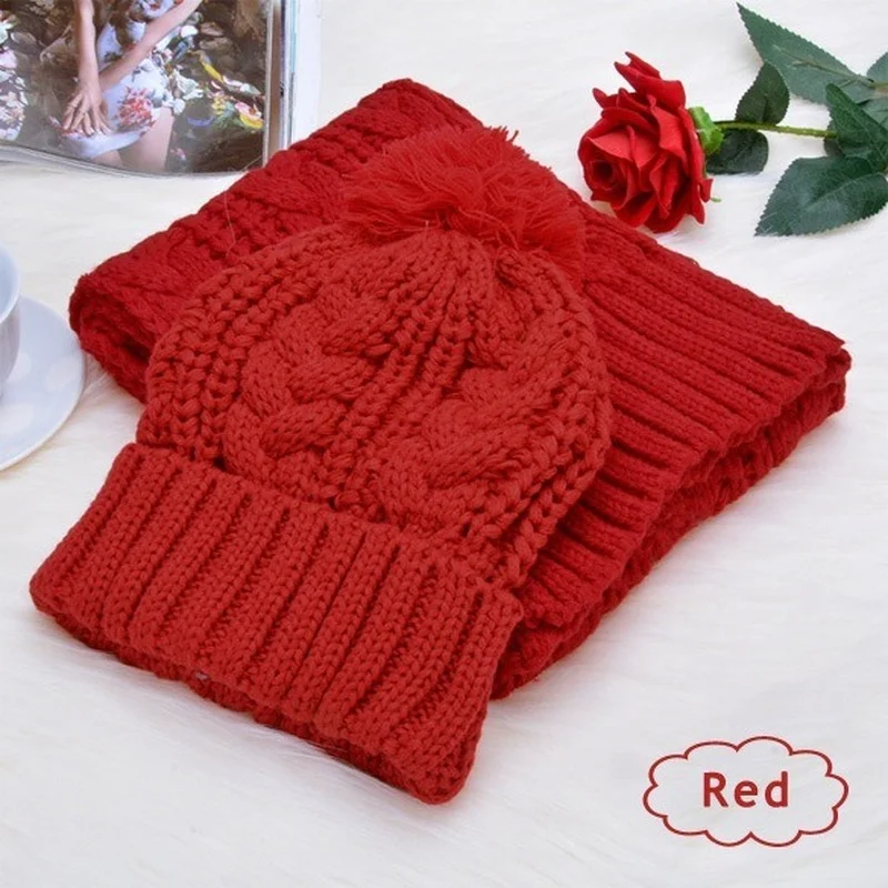 Fashion Winter Wool Hat Scarf Cute Knit Crochet Beanies Cap Hats for Women Warm and Twist Knitted | Аксессуары для одежды
