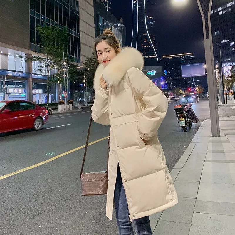 Женское зимнее пальто из хлопка средней длины свободная парка с меховым