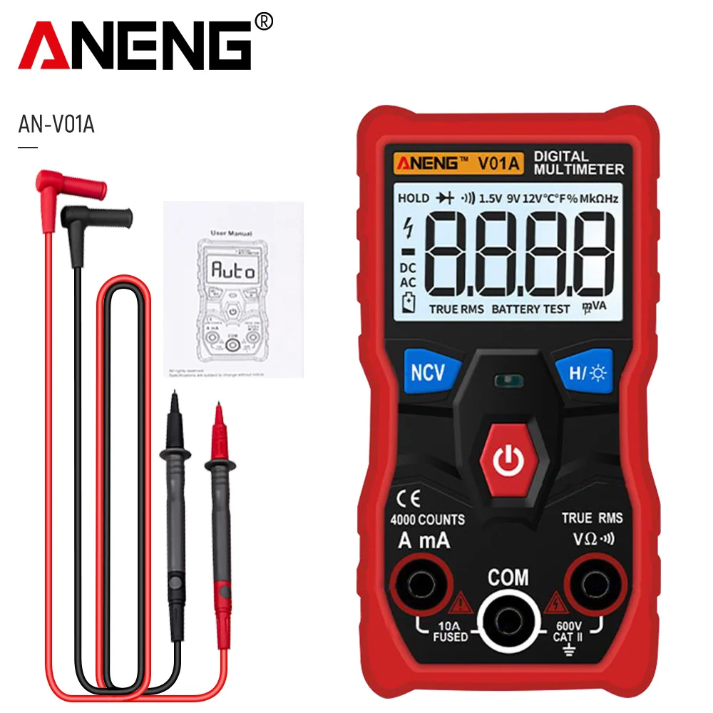 

ANENG V01A Digital Multimeter Automatic True-RMS Intelligent NCV 4000 Counts AC/DC Voltage Current Ohm Test Tool