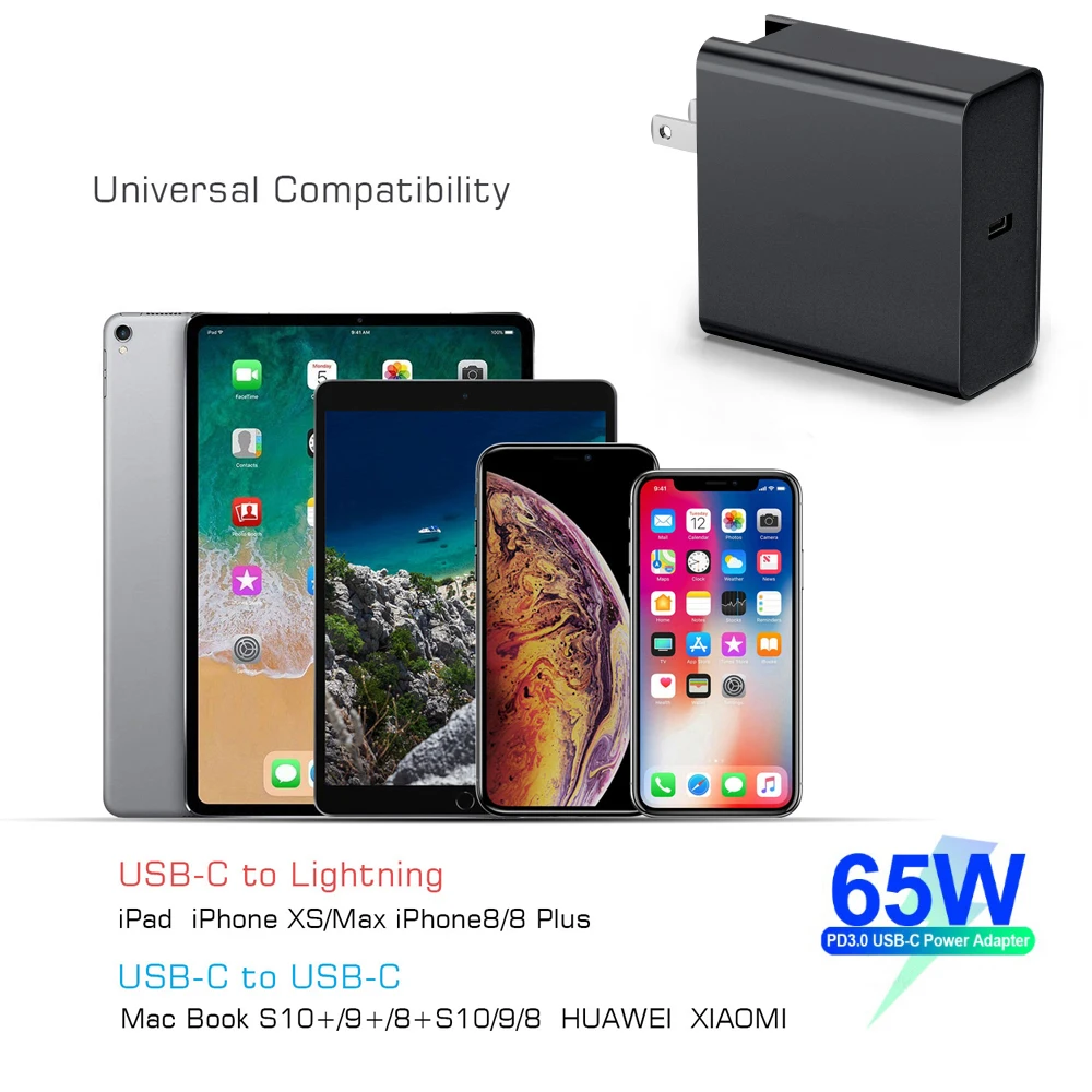 65W 20V 3.25A USB PD Power Laptop Adapter For Macbook iPhone Samsung Xiaomi Type C QC3.0 Fast Charger With E-Mark 100W Cable | Компьютеры