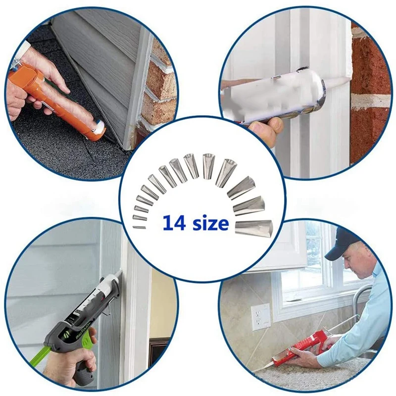 

Caulking Nozzle, 15 Pcs Caulking Applicator Kit for Kitchen Tile, Bathroom Window Nozzle Scraper Sealing Tool