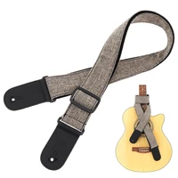 pu leather head cotton linen guitar strap double fabric with plectrum pocket for acoustic electric bass guitar