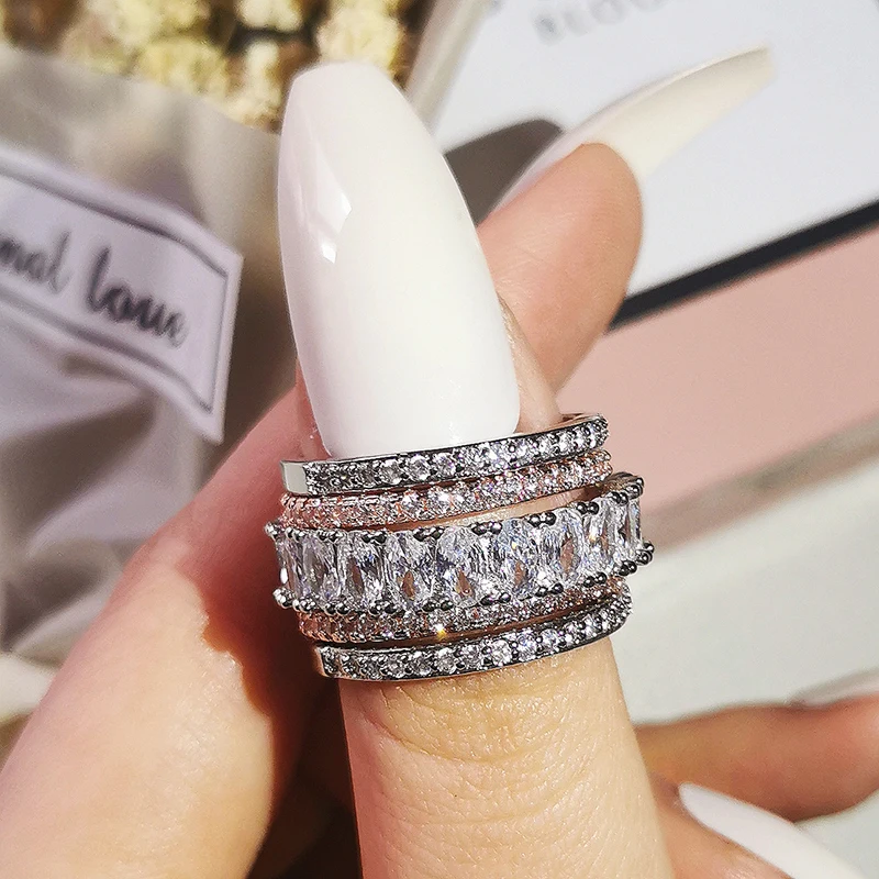 Rose Gold 4 Piece Stacking Wedding Engagement Ring Set for Women Fashion Band R5899 image 2