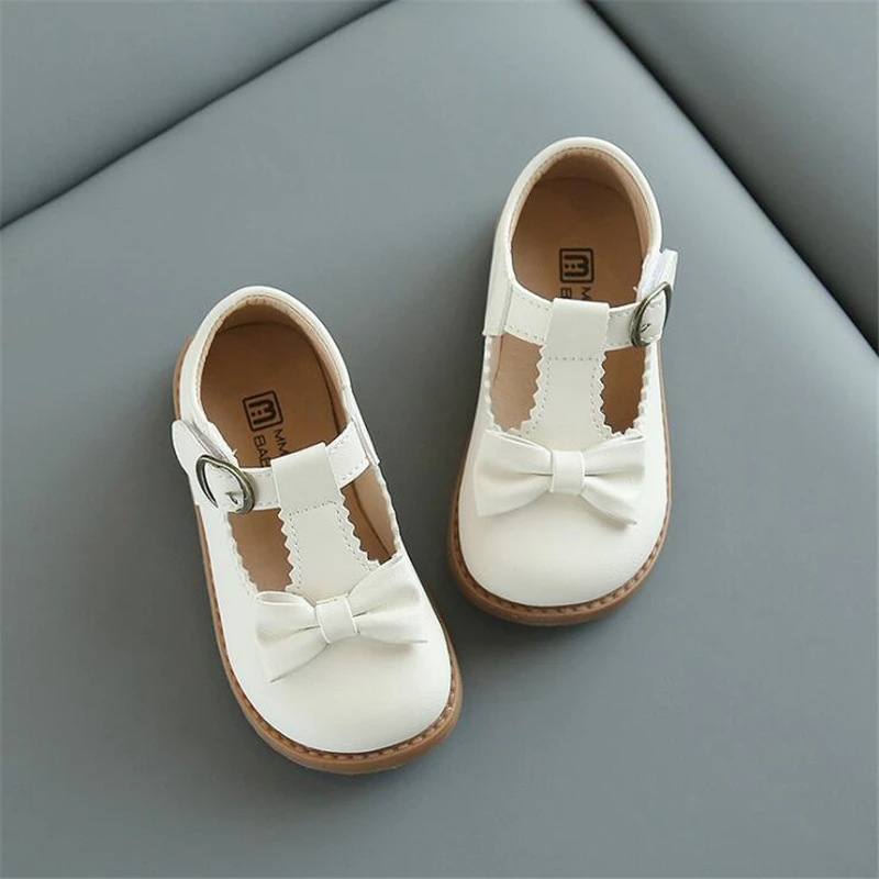 Zapatos planos con flecos para ni&ntilde;as, calzado informal de charol, con hebilla de lazo de princesa suave, c&oacute;modos para boda-2