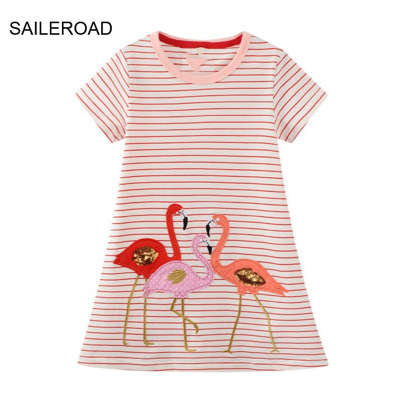 SAILEROAD 2-7 Years Baby Flamingo Girls Cotton Dress Princess Short Sleeves Dresses Children Summer Clothing for Kids
