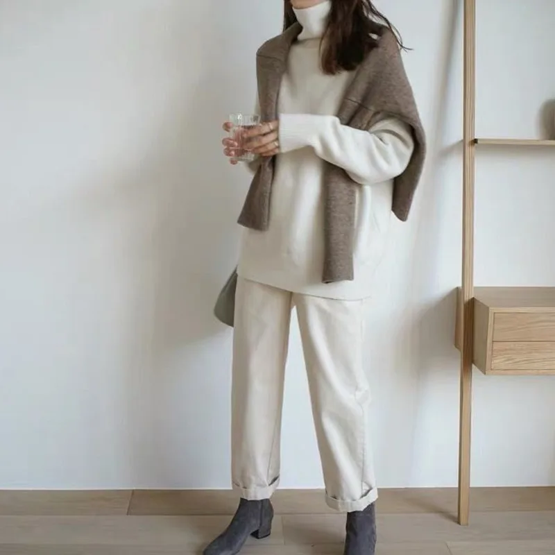 Кашемировая утепленная водолазка свитер пальто для женщин корейская мода