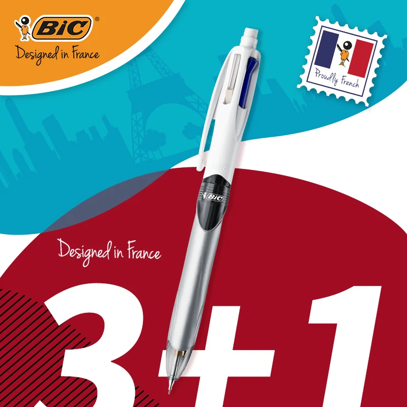 Французская многофункциональная ручка BIC 3 + 1 шариковая 0 мм механический
