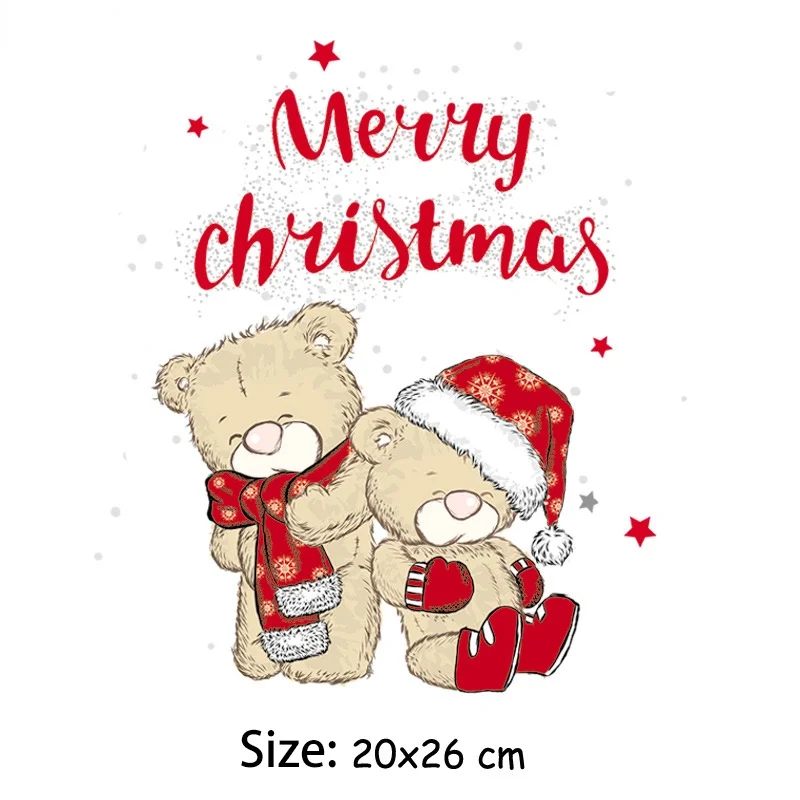 

Merry Christmas thermal Stickers for kids Clothes Heat Transfer Washable Parches Cute Bear Appliqued Iron-On Transfer Patch