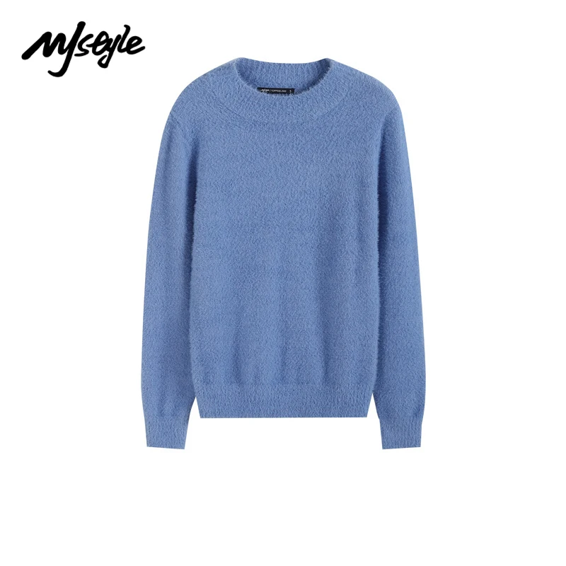 

MJstyle 2021 зимний женский винтажный элегантный тонкий теплый пушистый свитер с круглым вырезом INS уличная мода 821190138