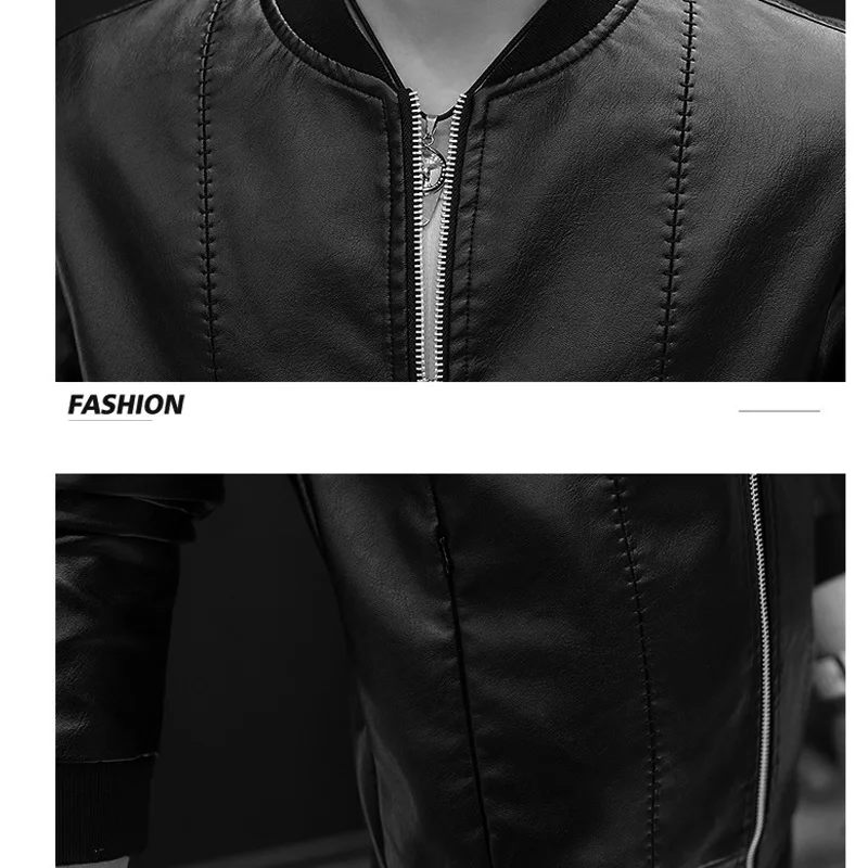 

New arrival men's fur coat large size solid pure color stand collar PU leather jacket men's jacket