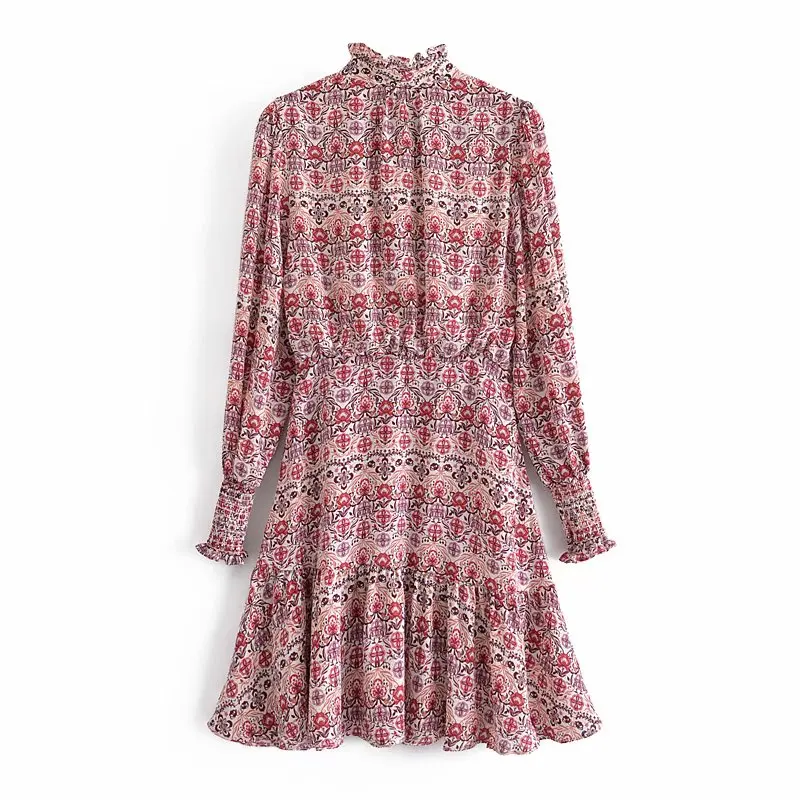 

2021 Summer Women Bow Dress Floral Printed Loose Lantern Sleeve Dress Office Lady Party Vestido Elegant Girls Causal Outfits