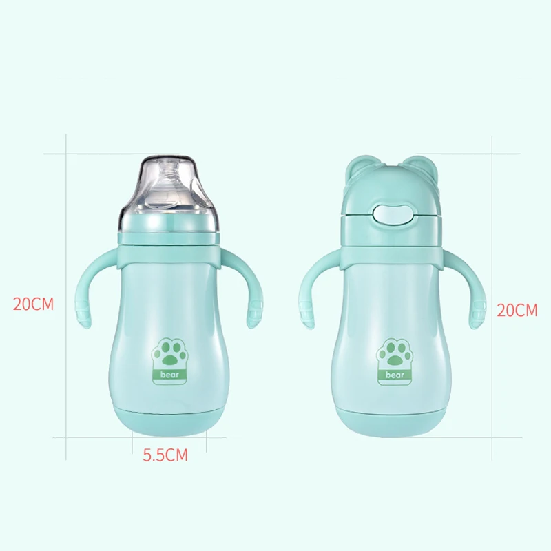 280 мл бутылки младенца Нержавеющая сталь бутылочка для кормления 2-в-1 ниппель