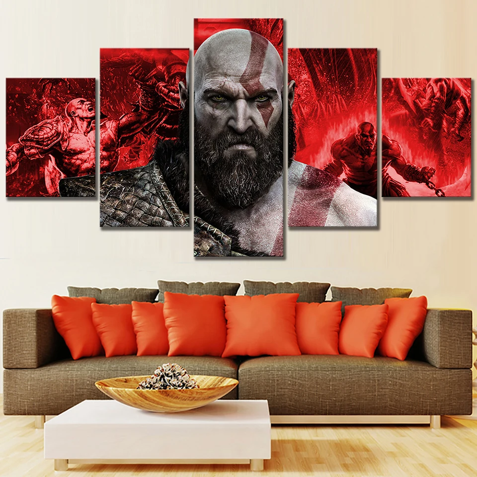 

Gamer Wall Art 5Pcs God Of War Kratos Game Modular Canvas Posters Pictures HD Prints Paintings Home Decor Living Room Decoration