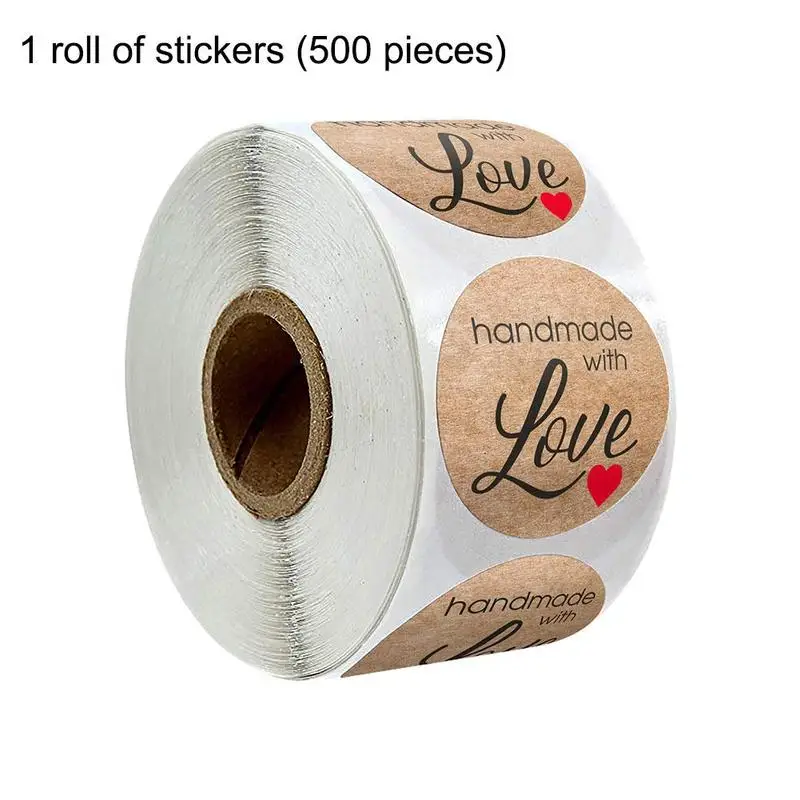 

1 Inch / 500 Handmade Love Stickers, Packaging Writing Stickers Labels Round Decorations B6L4